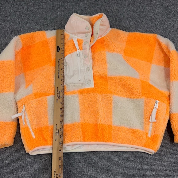 Free People FP Movement Jacket Women XS Electric Orange Hot Gingham Check Sherpa - Picture 2 of 8